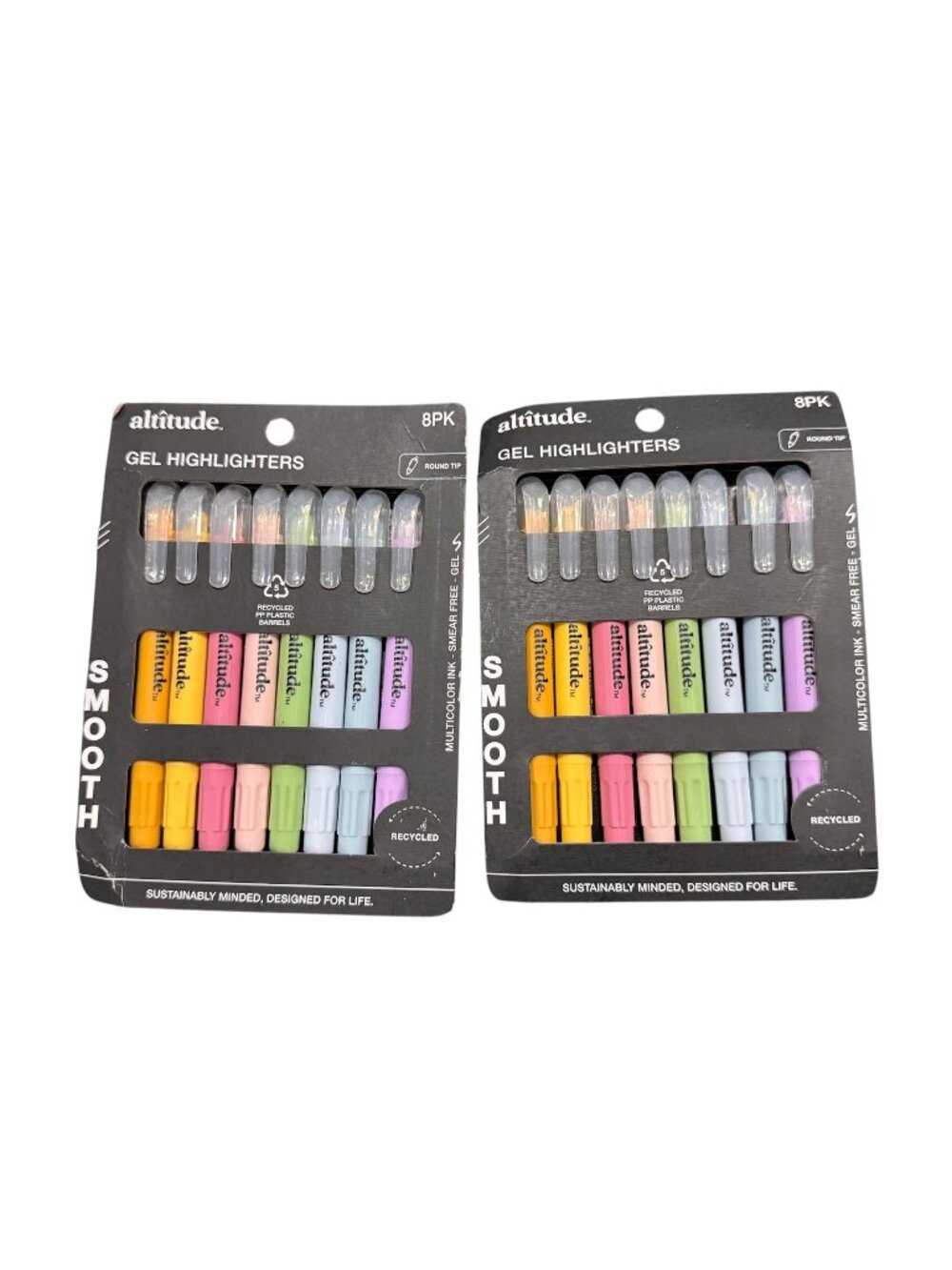 Set of 2 Altitude 8-Pack Gel Highlighters Round Tip Multicolor Ink Smear-Free Re